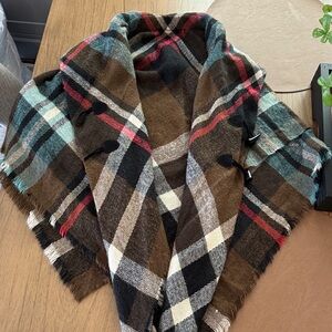 Plaid Wool Blend Shawl with Toggle Closure